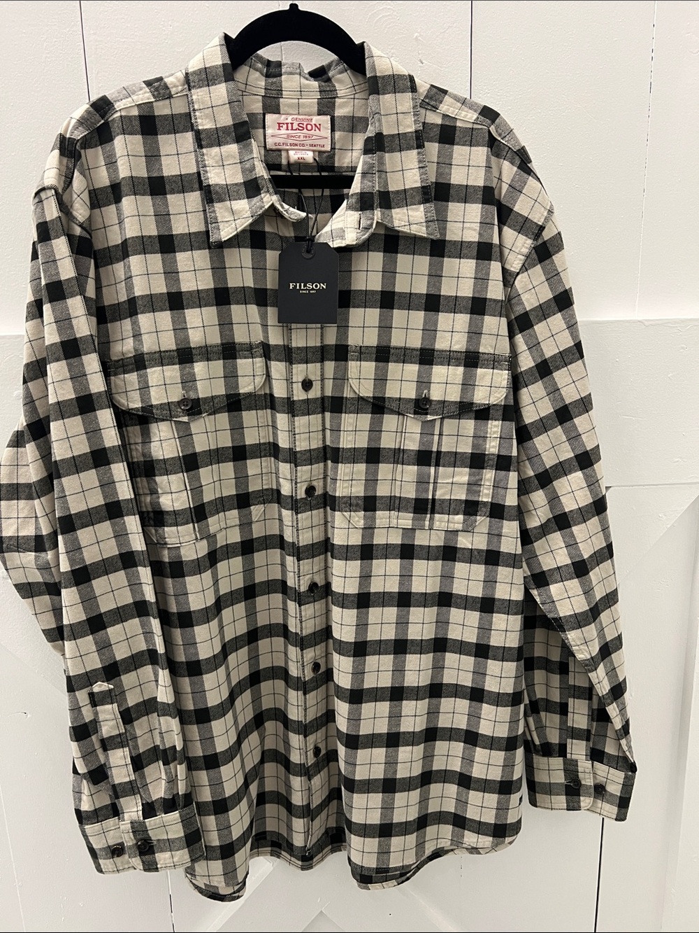 FILSON  NWT Black and Cream Plaid Alaskan Guide Shirt Button-Front  M & 2XL